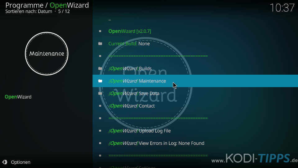 Open Wizard Kodi Addon AdvancedSettings.xml generieren - Schritt 1