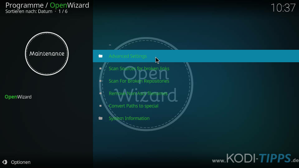 Open Wizard Kodi Addon AdvancedSettings.xml generieren - Schritt 3