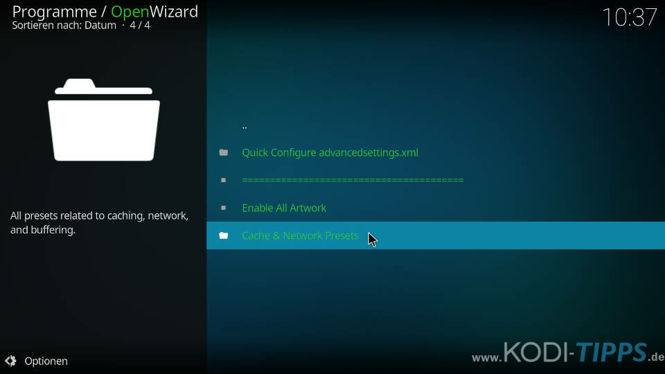 Open Wizard Kodi Addon AdvancedSettings.xml generieren - Schritt 4