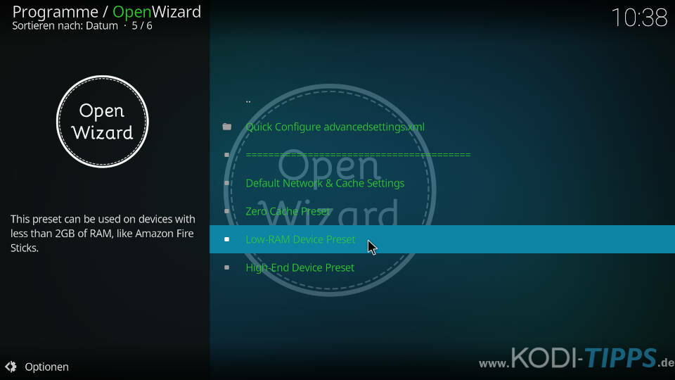 Open Wizard Kodi Addon AdvancedSettings.xml generieren - Schritt 5