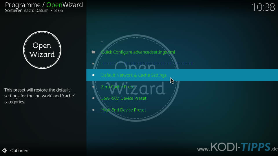 Open Wizard Kodi Addon AdvancedSettings.xml generieren - Schritt 6