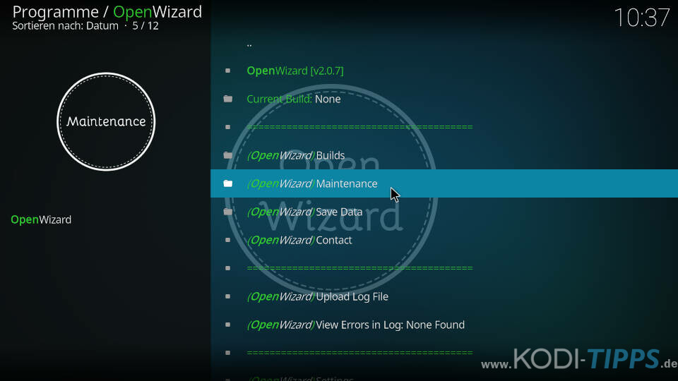 Open Wizard Kodi Addon Cache leeren und temporäre Dateien löschen - Schritt 1