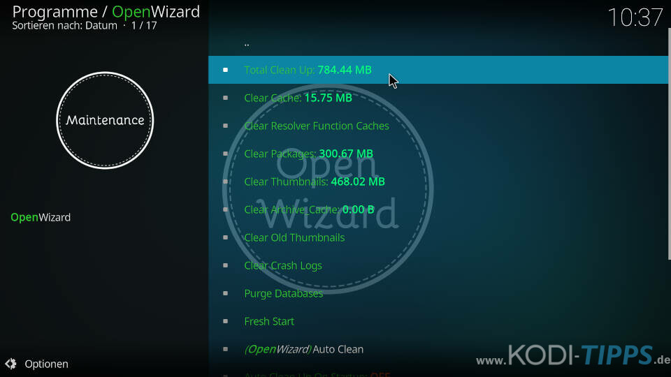 Open Wizard Kodi Addon Cache leeren und temporäre Dateien löschen - Schritt 3