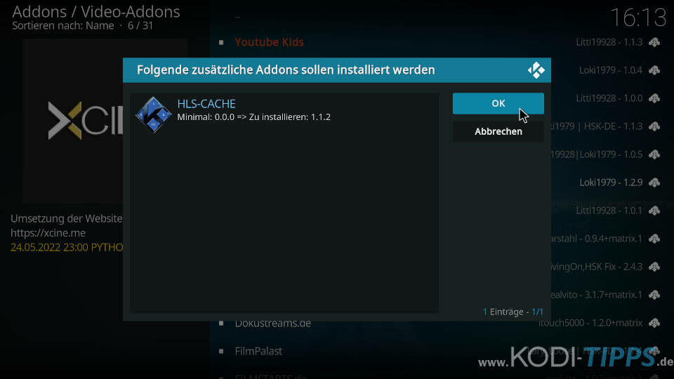 xCine Kodi Addon installieren - Schritt 4