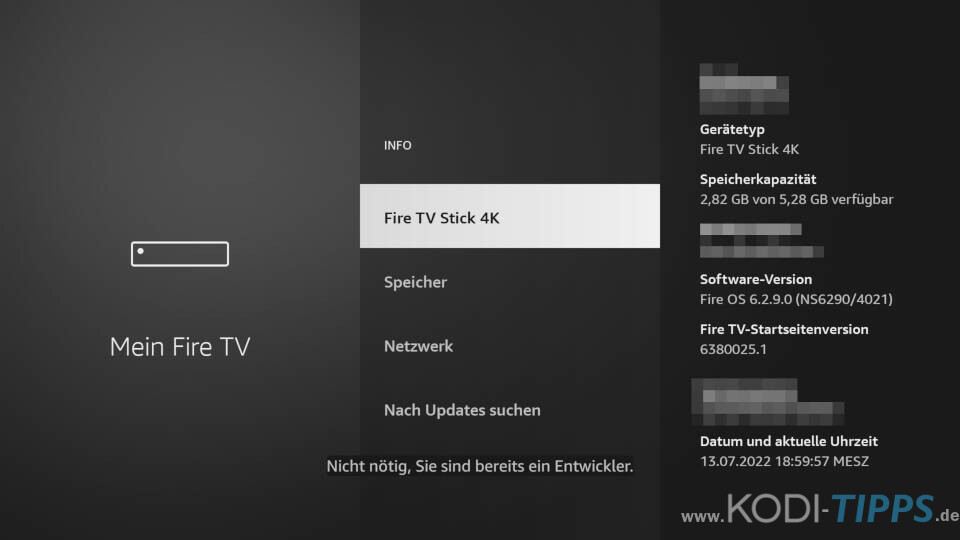 Fire TV Entwickleroptionen einblenden und aktivieren - Schritt 4
