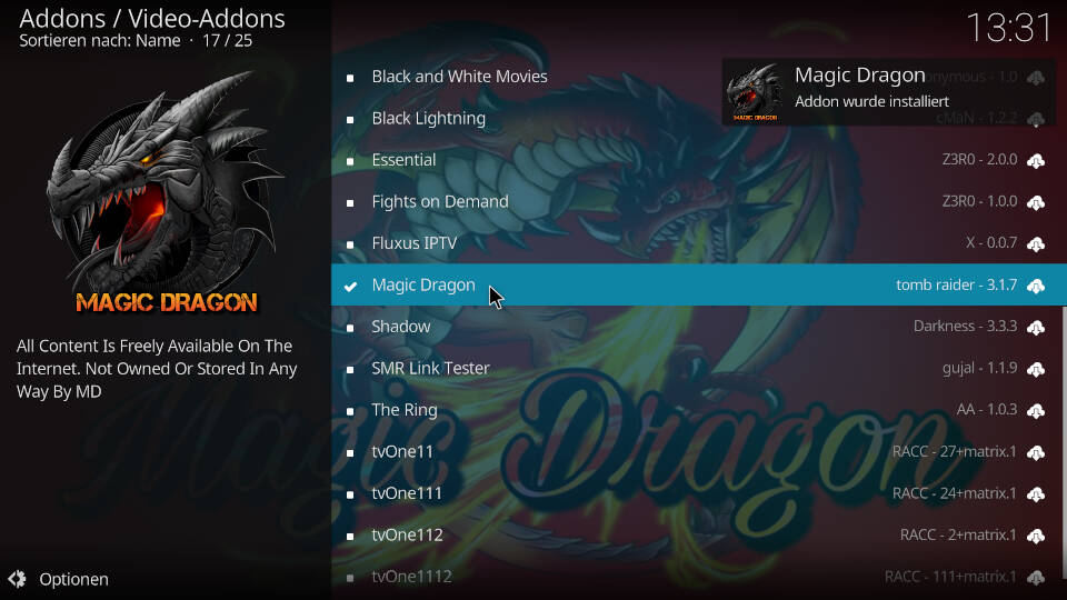 Magic Dragon Kodi Addon installieren - Schritt 10