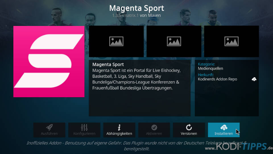 Magenta Sport Kodi Addon installieren - Schritt 3