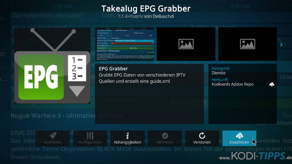 Takealug EPG Grabber Kodi Addon installieren - Schritt 3