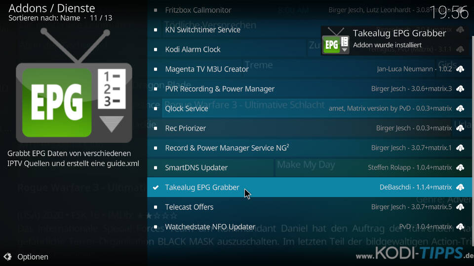 Takealug EPG Grabber Kodi Addon installieren - Schritt 4