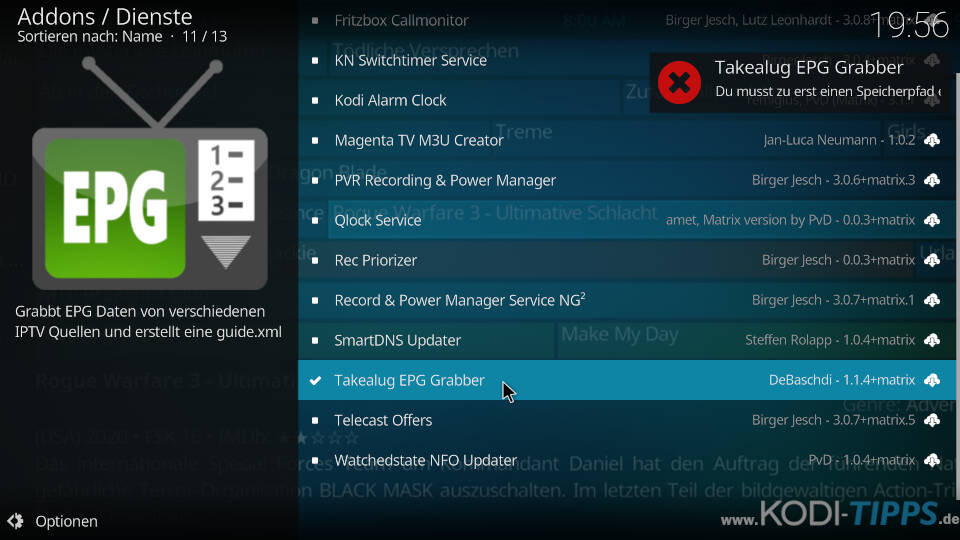 Takealug EPG Grabber Kodi Addon installieren - Schritt 5