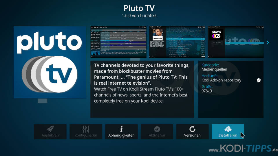 Pluto TV Kodi Addon installieren - Schritt 3
