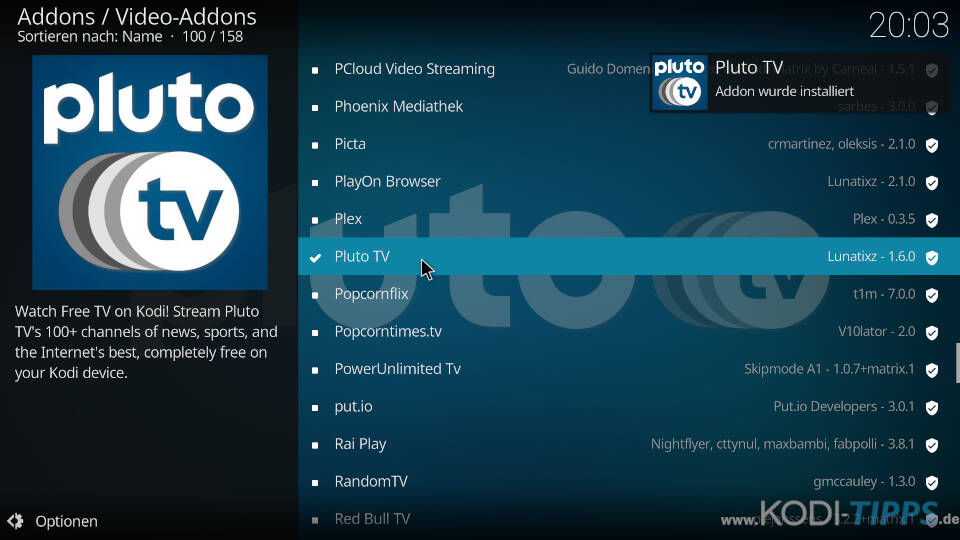 Pluto TV Kodi Addon installieren - Schritt 5