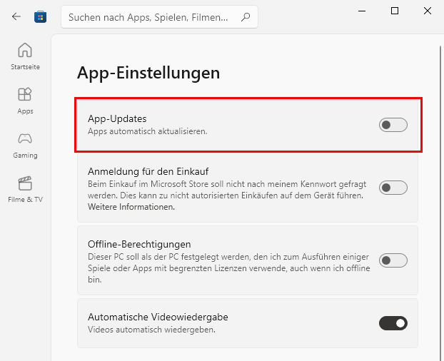 Automatische Updates für Windows App deaktivieren (Microsoft Store)