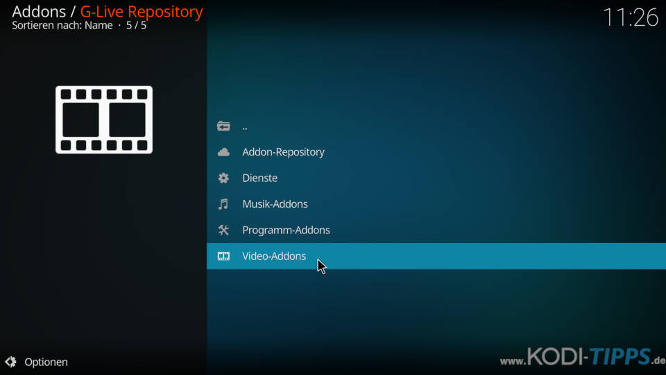 G-Live Repository - Video-Addons Kategorie öffnen