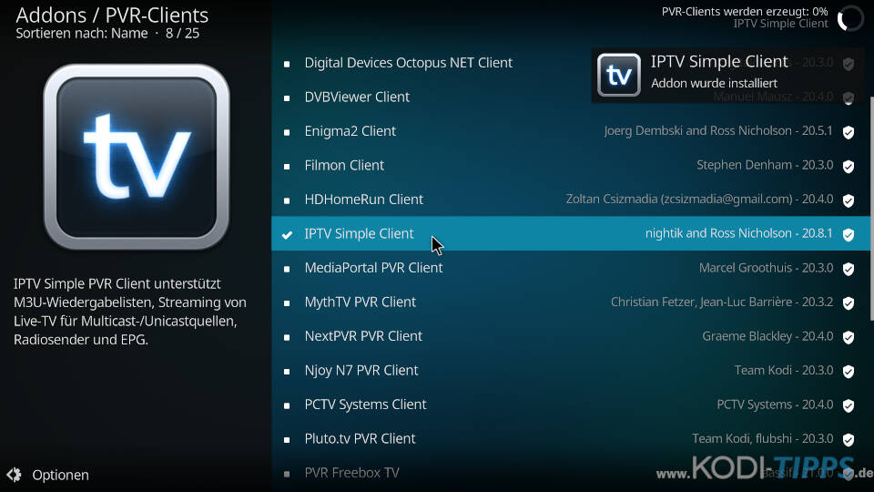 Kodi IPTV einrichten - IPTV Simple Client installieren - Schritt 8