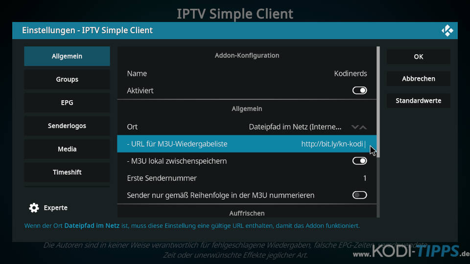 Kodi IPTV einrichten - Senderquelle hinzufügen (m3u-Datei) - Schritt 4