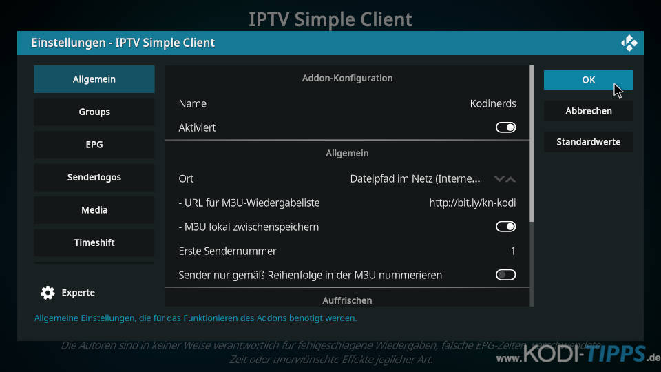 Kodi IPTV einrichten - Senderquelle hinzufügen (m3u-Datei) - Schritt 6