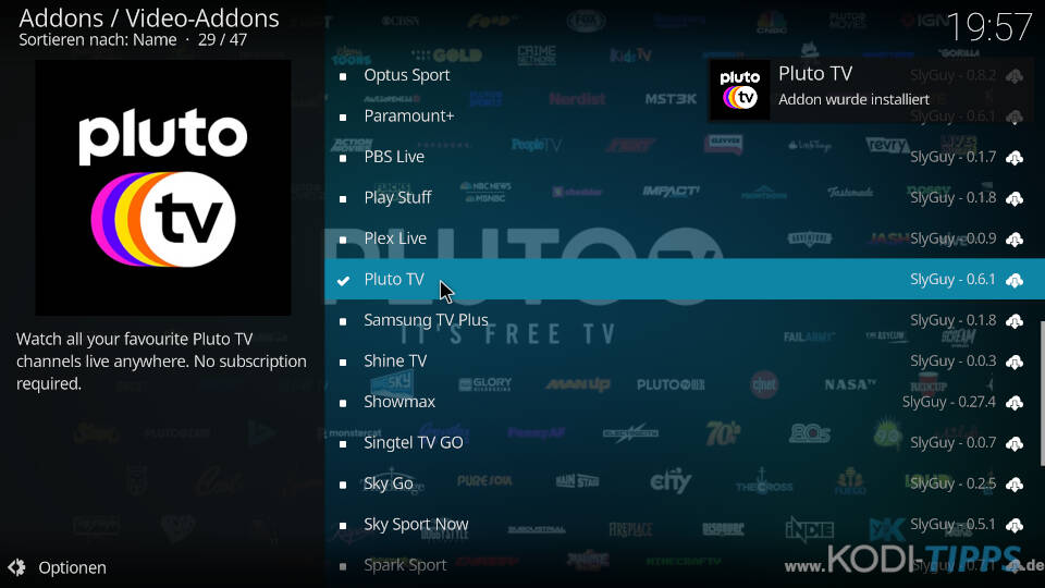 Pluto TV Kodi Addon aus SlyGuy Repsitory installieren - Schritt 10