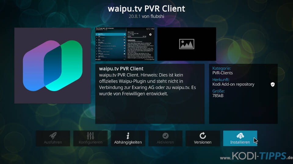 Waipu.tv PVR Client für Kodi installieren - Schritt 3
