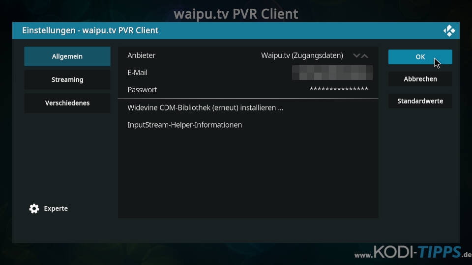 Waipu.tv PVR Client für Kodi installieren - Schritt 8