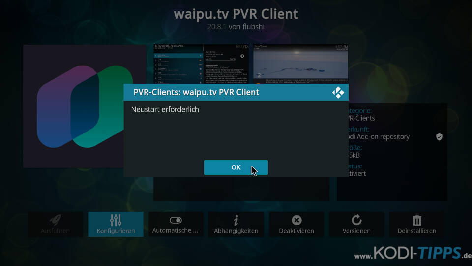 Waipu.tv PVR Client für Kodi installieren - Schritt 9