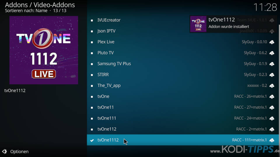 TVOne1112 Kodi Addon installieren - Schritt 3