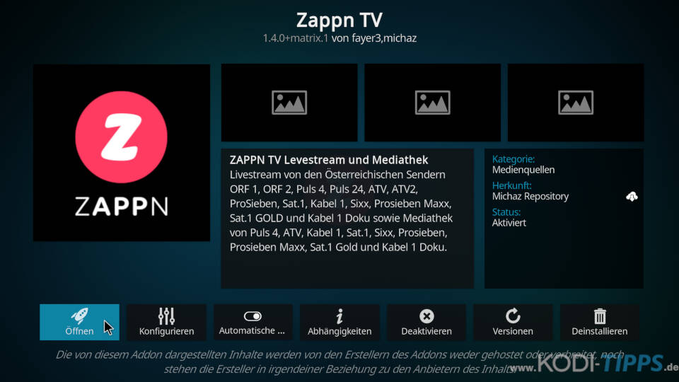 ZAPPN TV Kodi Addon installieren - Schritt 12