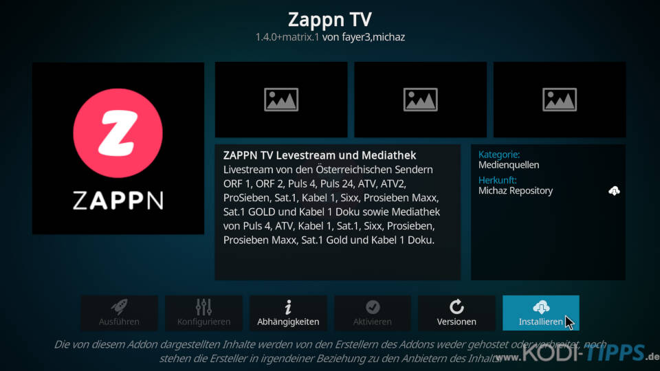 ZAPPN TV Kodi Addon installieren - Schritt 9