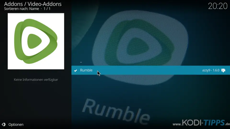 Rumble Kodi Addon installieren - Schritt 5