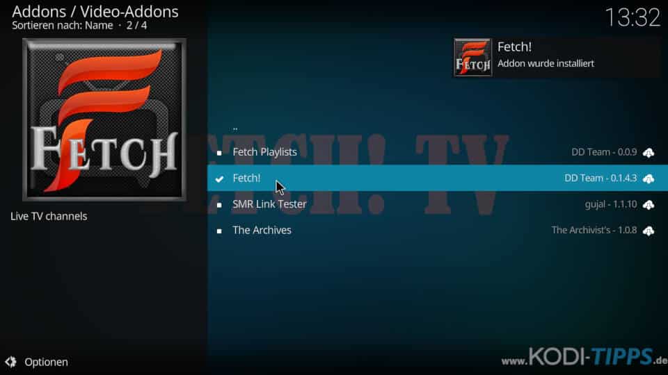 Fetch Kodi Addon installieren - Schritt 9