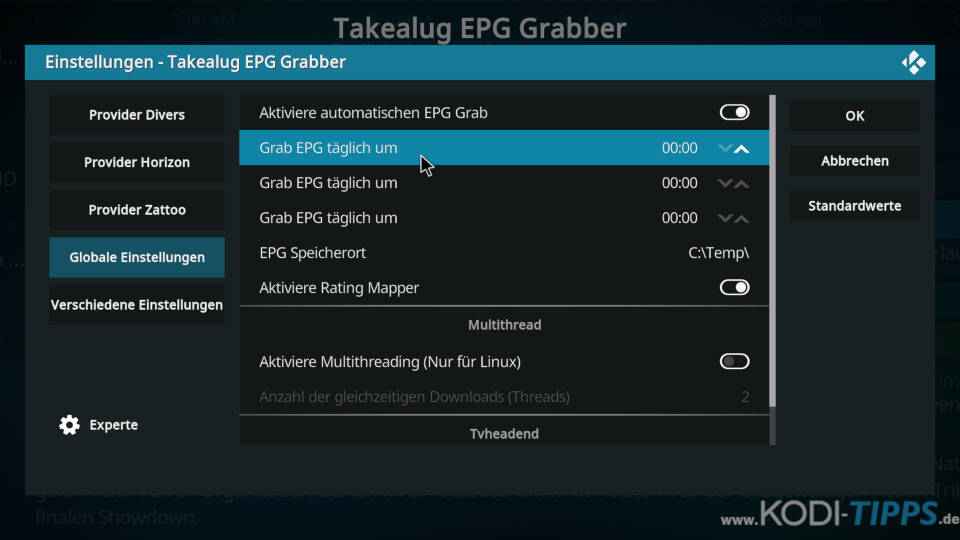 Takealug EPG Grabber - EPG automatisch aktualisieren - Schritt 3