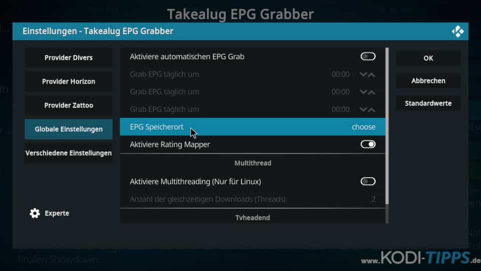 Takealug EPG Grabber einrichten - Schritt 2