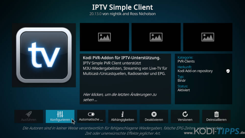 EPG-Datei im PVR IPTV Simple Client hinterlegen - Schritt 1