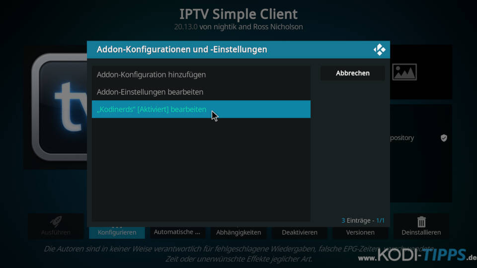 EPG-Datei im PVR IPTV Simple Client hinterlegen - Schritt 2