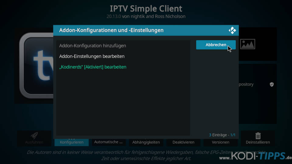 EPG-Datei im PVR IPTV Simple Client hinterlegen - Schritt 6