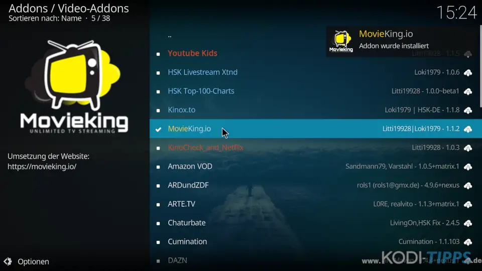 MovieKing Kodi Addon installieren - Schritt 5