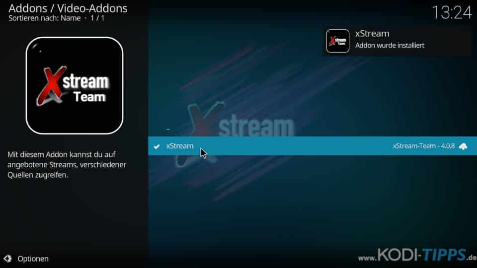 xStream Kodi Addon installieren - Schritt 10