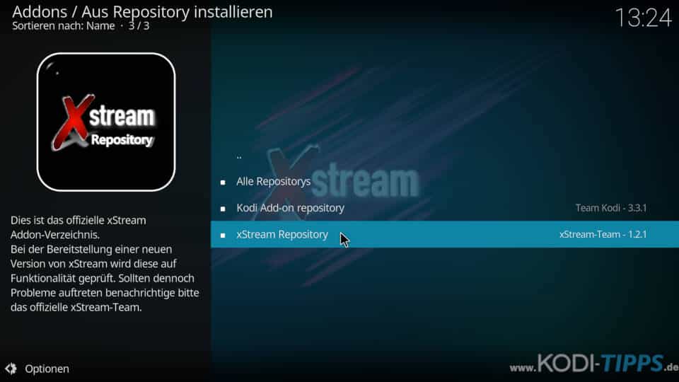xStream Kodi Addon installieren - Schritt 5