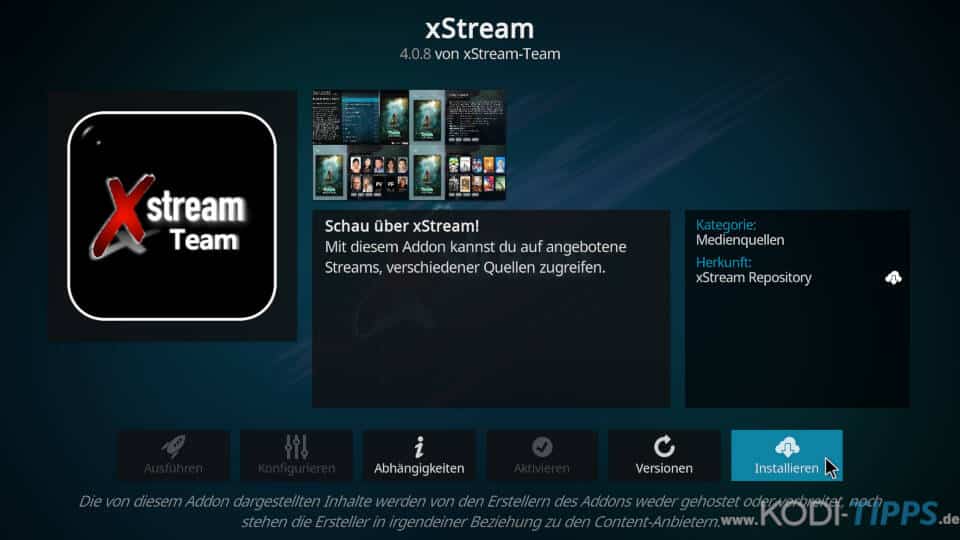 xStream Kodi Addon installieren - Schritt 8
