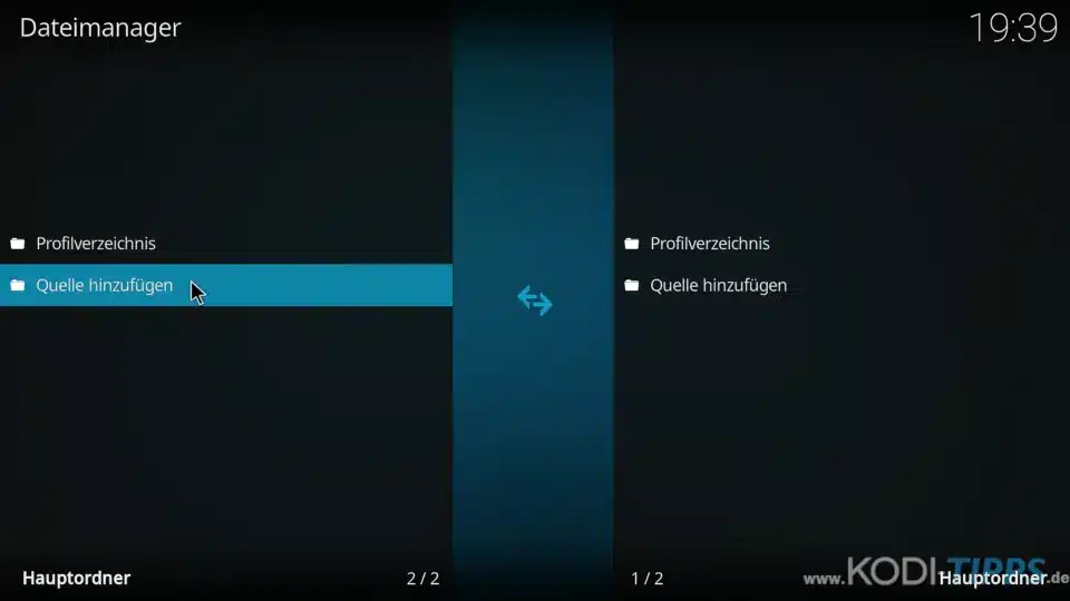 Kodi Dateimanager - Quelle hinzufügen auswählen