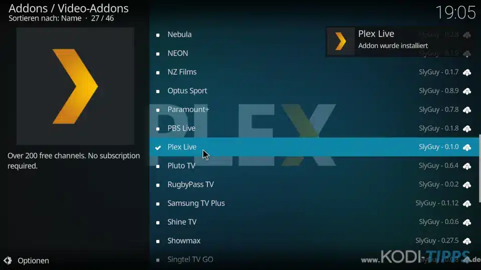 Plex Live Kodi Addon installieren - Schritt 10