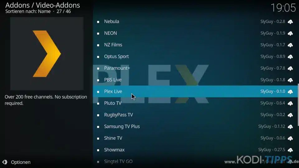Plex Live Kodi Addon installieren - Schritt 7