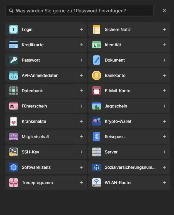 1Password Dateitypen hinterlegen