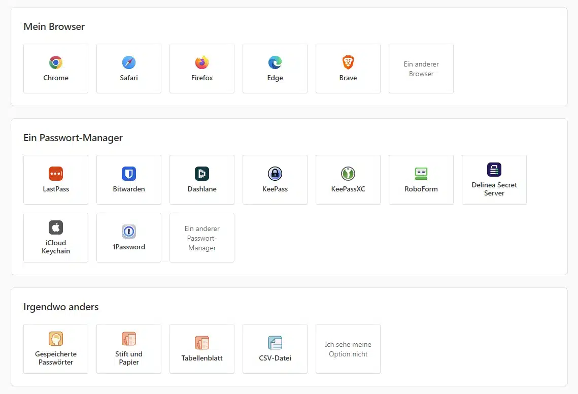 1Password Kennwörter aus anderen Passwort-Manager, Browsern und Dateien importieren