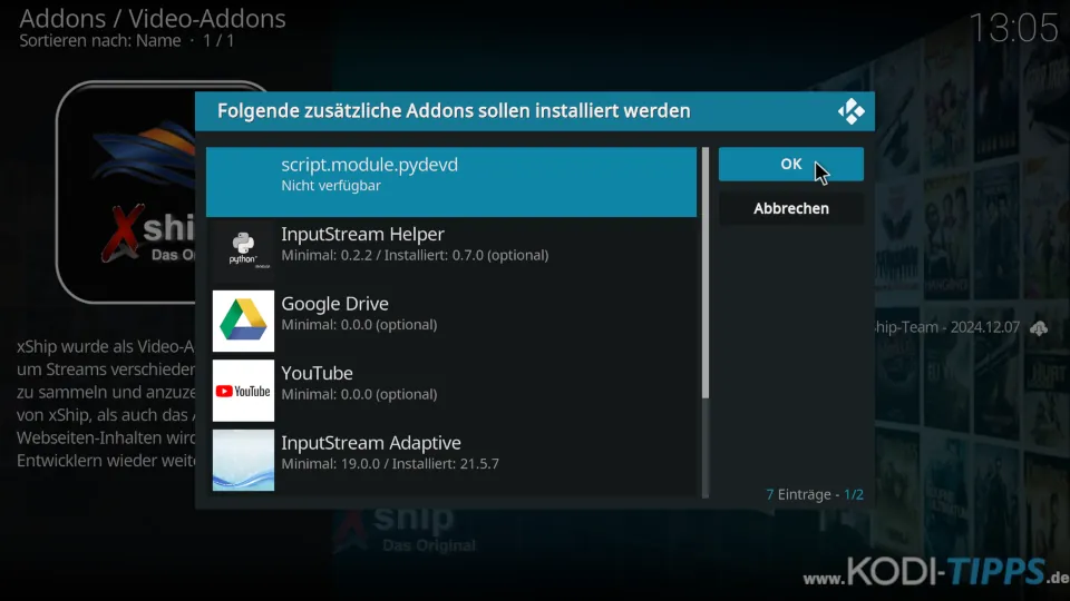 Xship Kodi Addon installieren - Schritt 9